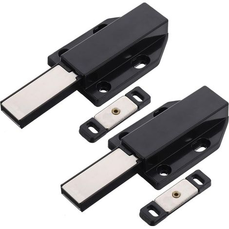 Lot de 2 Loquets Magnétiques à Ressort, inox Noir (1/5)