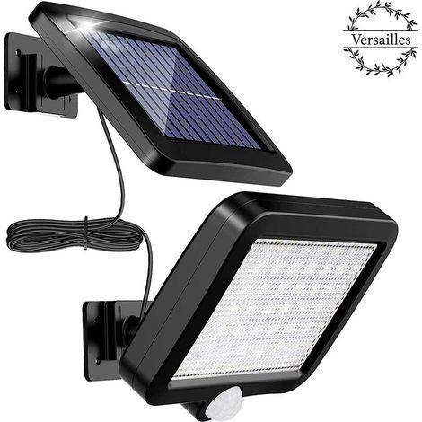 Lámpara solar de exterior con sensor de movimiento, 56 LED, resistente al agua IP65, luz solar de jardín de 120° con cable de 5 m, Versalles (1/5)