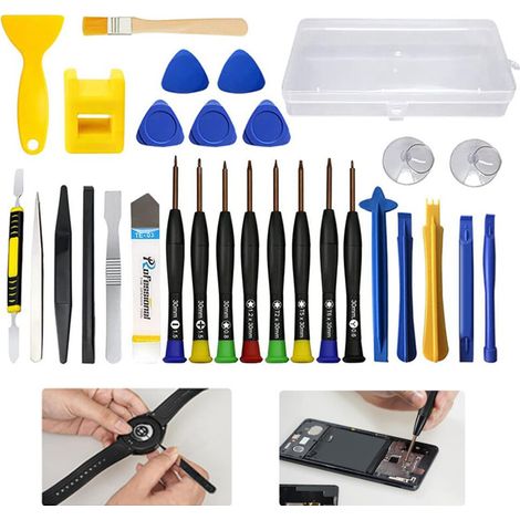 30pcs Kit d'outils de réparation de téléphone, Professionnel Jeu de Tournevis de Précision, avec 8 Tournevis de précision magnétiques et Levier d'ouverture, adapté pour Smartphones, Tablettes, Montre, (1/5)