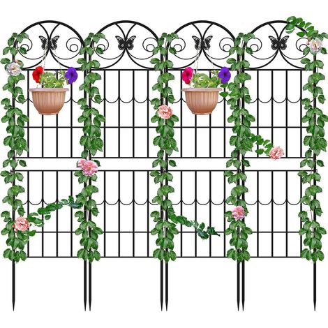 2.2M Garden Trellis for Climbing Plants, Set of 4 Black Garden Climbing Trellis with Metal Frame Rustproof for Climbing Plants Pot for Lawn Flowers Vegetables Fruits (1/5)
