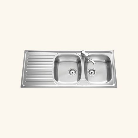 Cuisissimo – Évier inox lisse 116x50 cm – 2 bacs réversibles – Évier à encastrer avec vidage manuel – Bonde et siphon inclus (1/5)