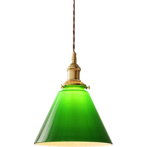Suspension Vintage Vert Émeraude en Verre et Laiton, Lampe Pendentif E27 pour Cuisine, Îlot, Salle à Manger, Bar, Café, Chambre (1-Lumière)
