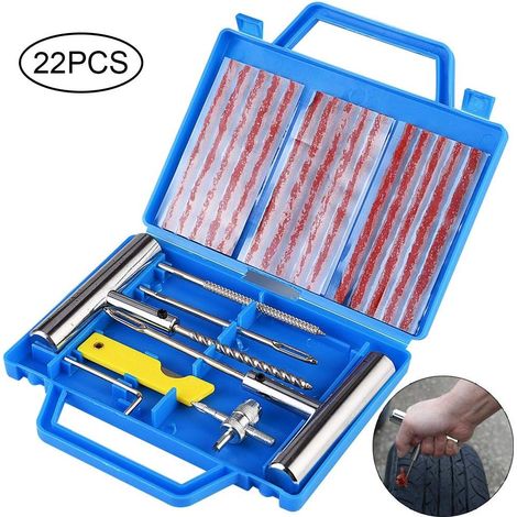 Kit di riparazione pneumatici da 22 pezzi con guanti monouso, strumento di rettifica per forature di pneumatici senza camera d'aria per moto, ATV, Jeep, riparazione di forature di pneumatici