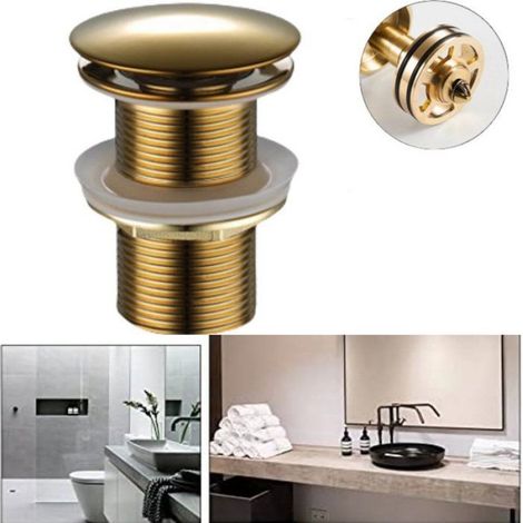 Bouchon Évier Salle De Bain - Mécanisme Pop-Up - Panier Filtre Intégré - Laiton Doré - Anti-Corrosion - 1 Pièce (1/5)