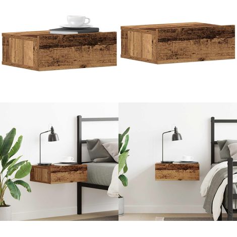 vidaXL Table de chevet flottante vieux bois bois d'ingénierie (1/5)