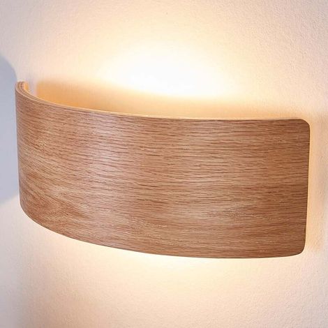 [NEUWERTIG] B-Ware Lindby Wandleuchte Holz Rafailia LED Wandlampe Leuchte warmweiß dunkelbraun 33cm (1/2)