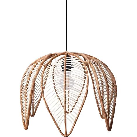 Lampe suspendue de plafond en rotin en forme de fleur abat-jour de pétales en corde blanche style nordique rustique avec douille E27 Blanc pour cuisine salon Ø44cm (1/4)