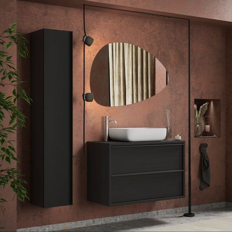 Ensemble de salle de bain (meuble suspendu + vasque + miroir + colonne) 105cm LOIS (1/5)