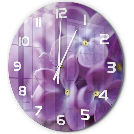 Horloge Murale Ronde Déco Murale Artistique Verre Silencieuse Salon Chambre Fleurs violettes fi 60 cm (1/5)