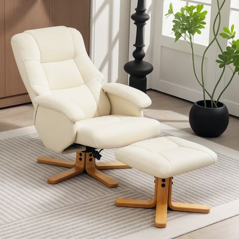 Fauteuil relax avec repose-pied fauteuil de pivotant relaxation 360° dossier inclinable charge 120 Kg crème (1/4)