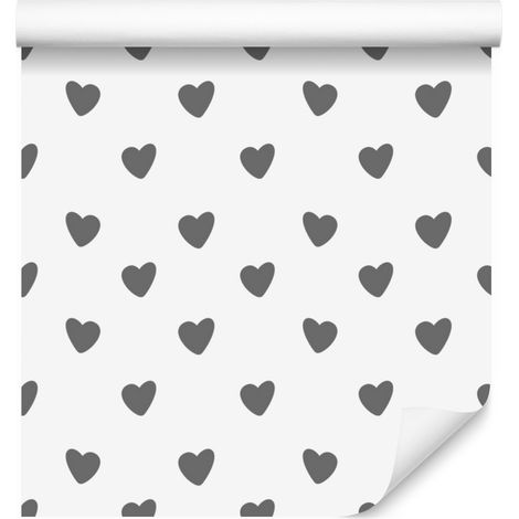 Carta da parati con cuori bianchi, grigi e grigio chiaro 50x1000 cm (1/5)