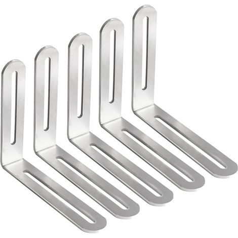 Lot de 5 équerres de fixation réglables en forme de L pour meubles - Connecteurs d'angle de construction 90° - Avec trou oblong - 120 x 100 x 24 mm - Argenté (1/5)