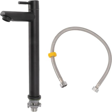 Robinet de Lavabo Simple Perçage Noir en Acier Inox Brossé, Robinet de Salle de Bain Droit et Élégant pour Évier