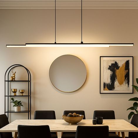 Pendellampe Esstischleuchte schwarz matt LED Hängelampe Wohnzimmerleuchte, 24W 1800lm warmweiß, LxH 100 x 120 cm