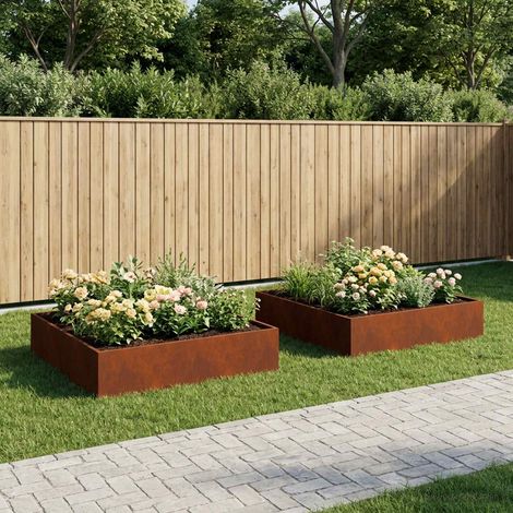 vidaXL Macetero de Jardín 2 uds. Oxidado 80 x 80 x 20 cm Acero oxidado (1/5)