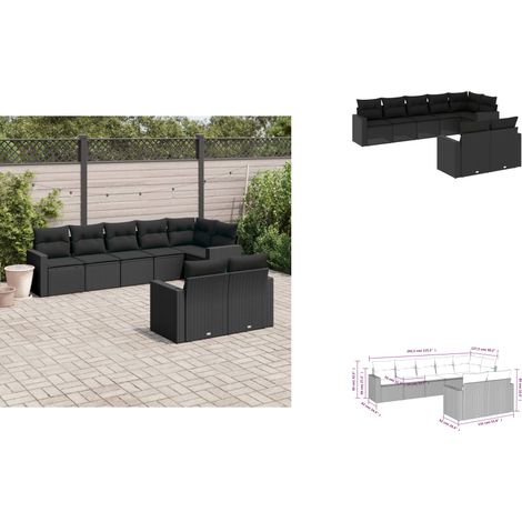 vidaXL Salon de jardin 8 pcs avec coussins noir résine tressée (1/4)