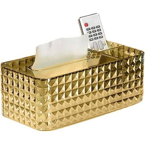 royaluxe - Porte-mouchoirs texturé en diamant doré – Boîte à mouchoirs rectangulaire transparente pour la maison et le bureau (doré) (1/5)