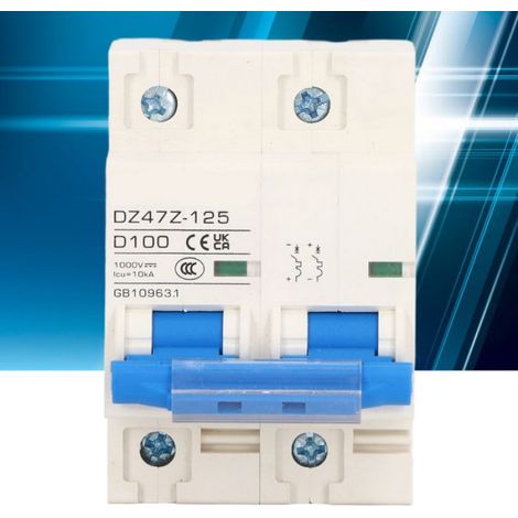 Disjoncteur CC DC Circuit Breaker 2P DZ47Z 125 100A DIN Rail Miniature Circuit Breaker pour bricolage accessoire Bleu (1/4)