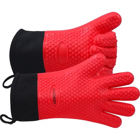 Anti Heat Resistant BBQ Gloves - Silicone Cooking Gloves for Oven, Grill, Griddle and Smoker, Waterproof and Non-Slip with Comfortable Cotton Lining (1/5)