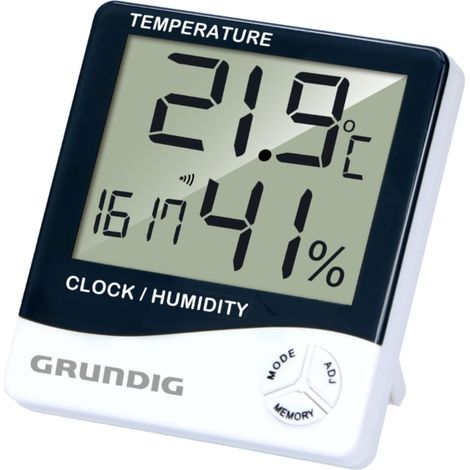 Grundig Stazione meteo digitale, termometro e igrometro per interni ed esterni, stazione meteo radio con allarme e orologio, display LCD, 9,5 x 10,5 x 2 cm, bianco/nero