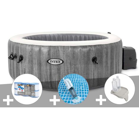 Kit spa gonflable Intex PureSpa Baltik rond Bulles 6 places + 6 filtres + Aspirateur + Porte-verre