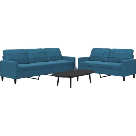Ensemble de canapés 2 pcs avec coussins Bleu Velours vidaXL (1/5)