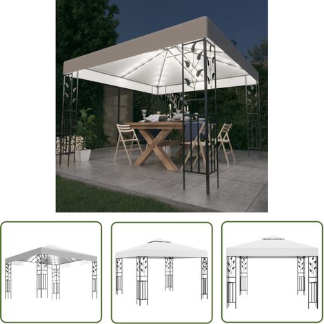 The Living Store Tonnelle avec guirlande lumineuse à LED 3x3 m Blanc - Tente Extérieure - Abri Jardin - Parasol - Gazebo - Tonnelle Pliable (1/5)