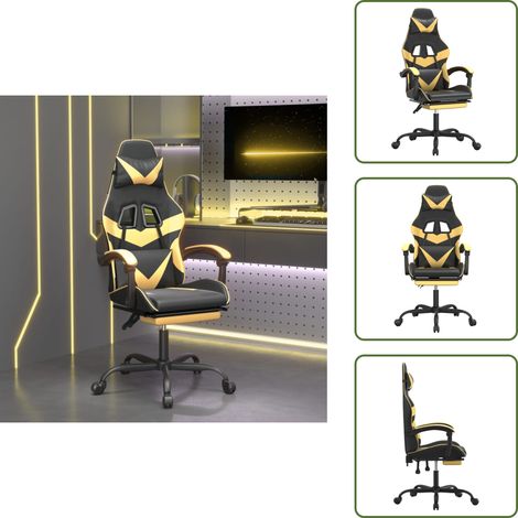 The Living Store Chaise de jeu avec repose-pied Noir et doré Similicuir - Chaise de jeu confort (1/5)