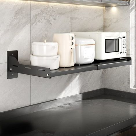 Erweiterbares Küchen-Mikrowellenregal, Installation ohne Bohren, Wand-Ofenregal, (36,5–60) x 34 x 15,7 cm, Schwarz