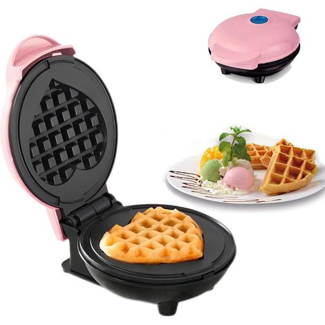 Gaufrier compact en forme de cœur de 12,7 cm (5 pouces), contrôle du brunissage ajustable et cuisson antiadhésive, idéal pour les gaufres fourrées, appareil rose.