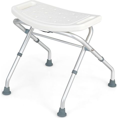 GOPLUS Tabouret de Douche, Banc de Douche avec Poignées, Hauteur Réglable à 3 Niveaux, Chaise de Douche Pliable et Portable, Charge 150 kg, pour Personnes Âgées, Handicapées, Enceintes (1/5)