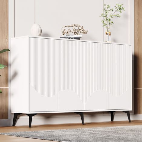 Buffet de salon, Bahut design moderne pour cuisine et salle à manger, Meuble de rangement en bois et métal 160 cm avec 4 portes, Blanc