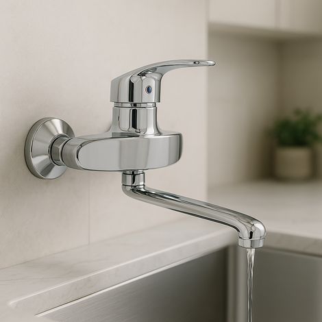 Rubinetto a Parete Miscelatore Monocomando per Lavello Cucina, Cromato