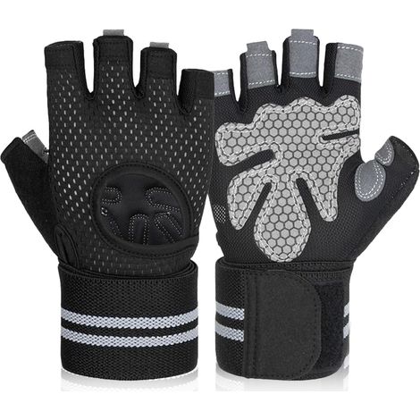Guanti fitness traspiranti per uomo e donna, con polsini, guanti in silicone antiscivolo per sport, allenamento, fitness e ciclismo (nero) (1/5)