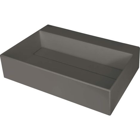 Vasque à poser en granit avec plan de robinetterie et cache-main anthracite métallique 40x60 cm - Sofyro