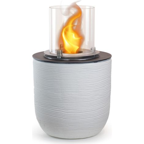 Chimenea de bioetanol Raffaello blanco perla, diámetro 35 x alto 55 cm, para uso interior/exterior: elegante y práctica.