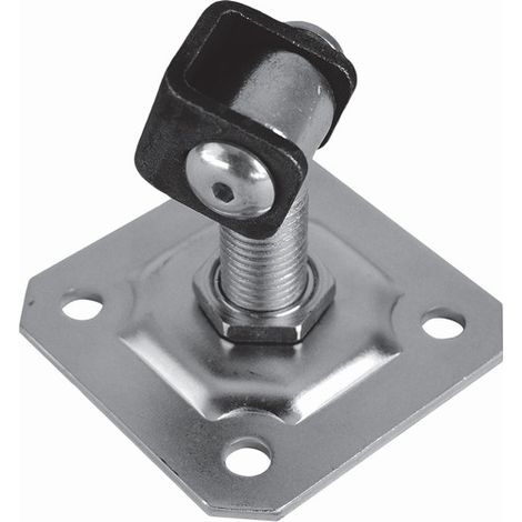 Deco Fer Forge – Gond de porte sur platine avec écrou réglable – Filetage M20 – Acier zingué pour tube 40mm – Fixation à vis 4 trous – Longueur 100mm (1/3)