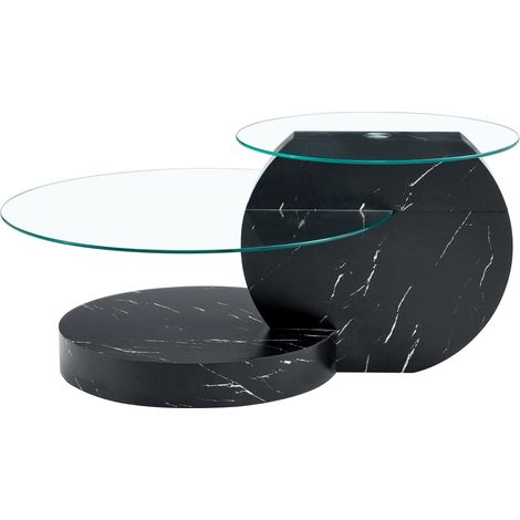 Table basse moderne minimaliste en verre trempé avec étagères MDF et décor noir (1/5)