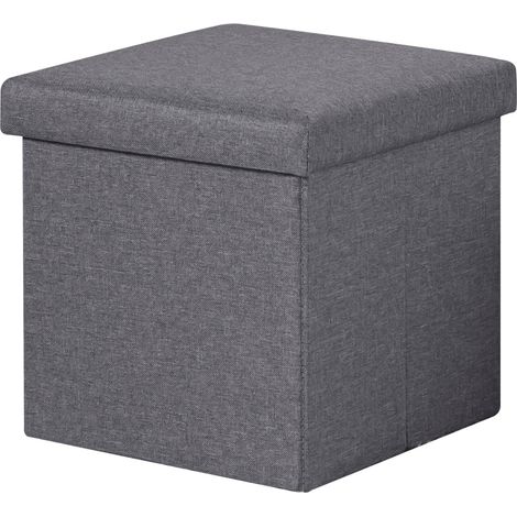 Pouf avec Rangement, Pouf Cube Pliable, Coffre Rangement en Tissu Lin, Repose-Pieds Pratique, pour Salon Chambre Entrée, 30x30x30 cm, Gris (1/5)
