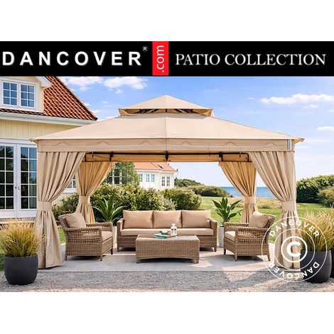 Pavillon Horus mit Vorhängen, 3x3,7m, Beige - Dancover