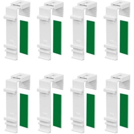 Un ensemble de 8 supports de fixation longs pour rideaux double couche, qui peuvent être fixés et collés sans perçage, adaptés à une installation sur fenêtres en PVC et portes-fenêtres. (1/4)