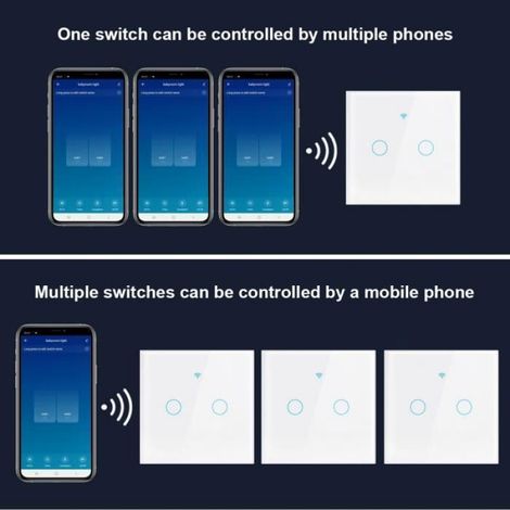 Interrupteur Tactile Wifi - 220 V - 110 V - Avec Fil Neutre - Pour Domotique Tuya - 1 Gang - Noir (1/4)