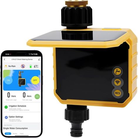 Programador de riego automático por Wi, Fi: controlador remoto de riego solar con retardo por lluvia y riego manual, invernadero y césped (1/5)