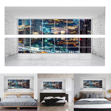 Sticker mural décoratif 3D « Vue nocturne sur la ville » pour tête de lit. (1/4)