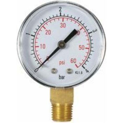 Manomètre de filtre de piscine - Double échelle 50mm 0-60 psi / 0-4 bar - Filetage NPT 1/4 latéral (1/5)