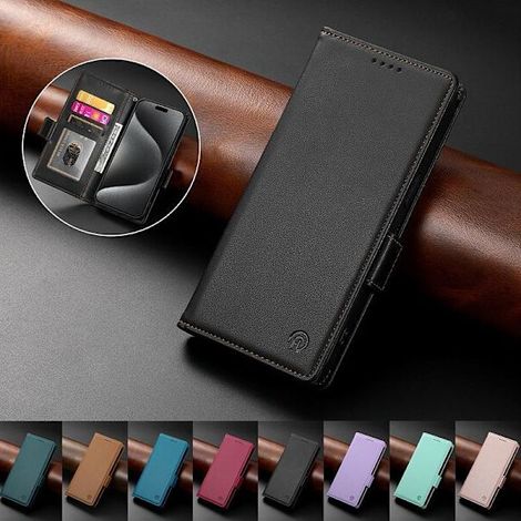 Custodia per telefono in vera pelle nera con slot per scheda SIM (per Samsung S21 Plus / S30+)
