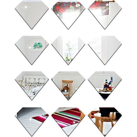 Sticker mural en acrylique effet miroir diamant pour chambre d'enfant, décoration intérieure à faire soi-même (Argent) (1/5)