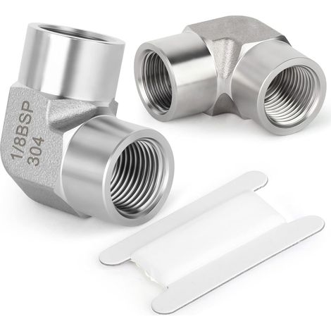 2 pièces 1/8 "femelle BSP x 1/8" mâle filetage forgé en acier inoxydable 90 degrés coude connecteur SUS 304 raccords de tuyauterie - 1/8"F-1/8"F(2Pcs) (1/5)