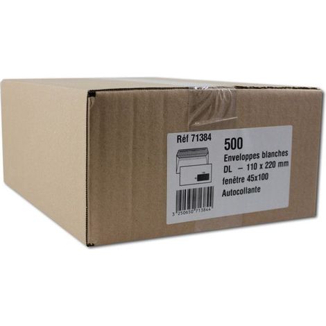 Enveloppes - Blanche - DL - 110x220mm - Avec fenêtre - Autocollante - Carton de 500 - GPV (1/4)