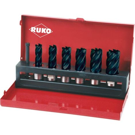 Ruko Kernbohrersatz 7 teilig Ø 12-14-16-18-20-22 mm HSS TiAlN-beschichtet Schnitttiefe 30 mm Weldon (1/2)